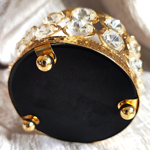 Jewelry Jewel Box Faceted Crystals Heavy Gold Plate Finial Mirrored Velvet NEW - Picture 4 of 8